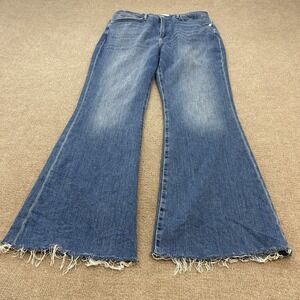 Frame 32 Le Easy Flare Jeans Blue Boho‎ High Rise Stretch Raw Hem Classic